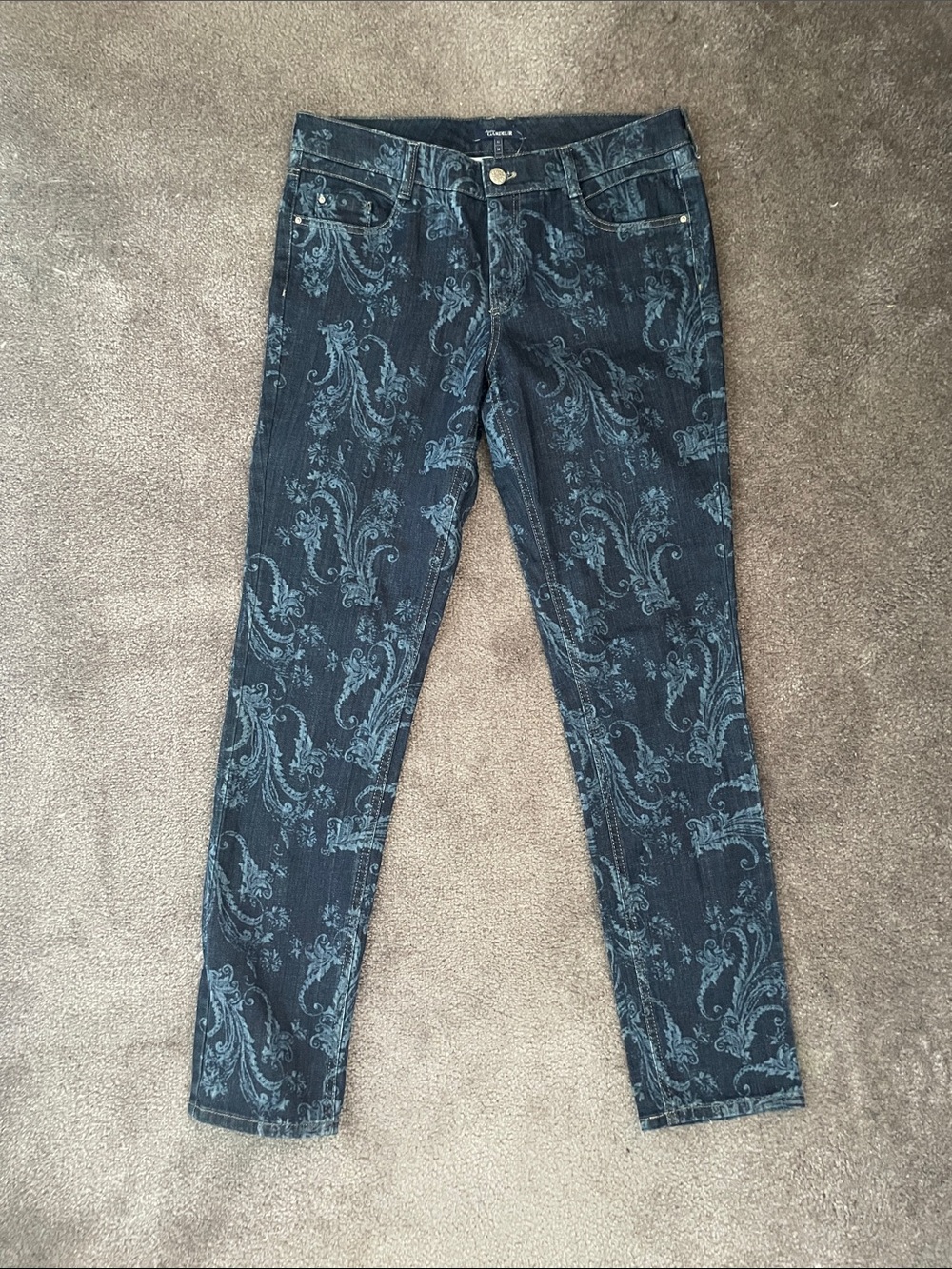 Paisley-Print Dark Blue Skinny Jeans